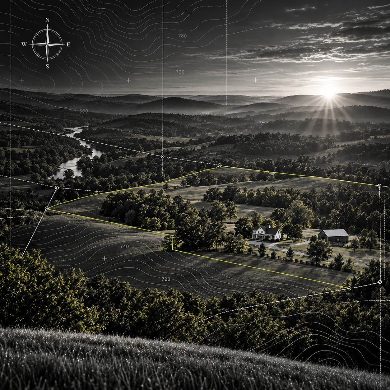 Middle Tennessee land with survey and topographic overlays